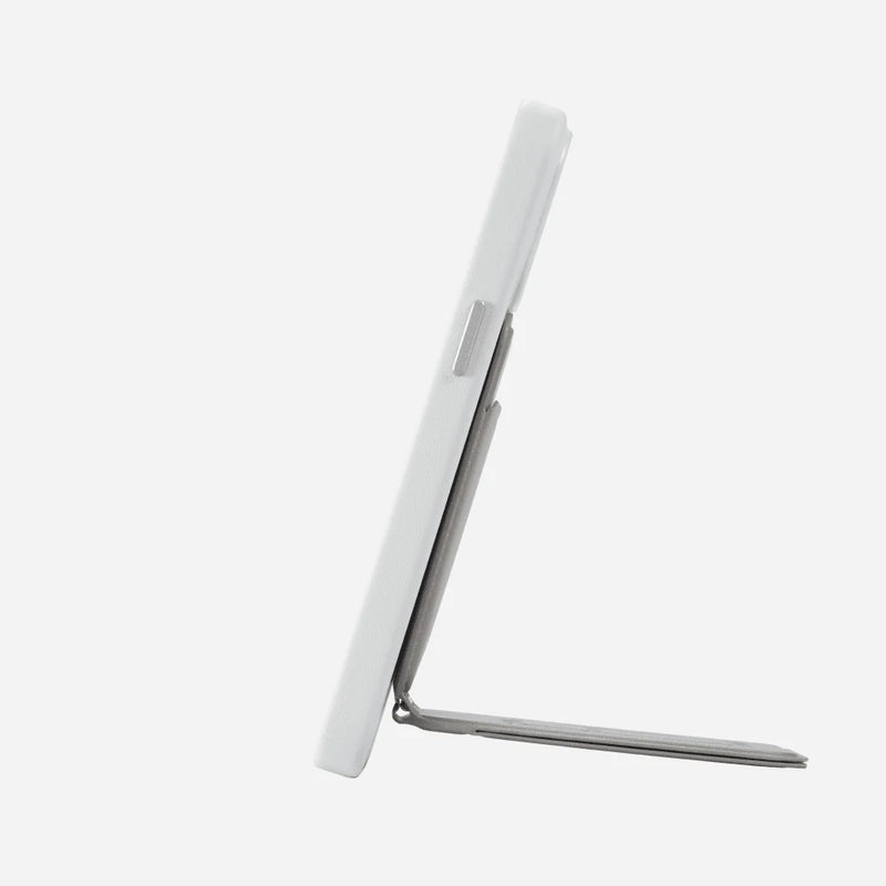 Side view of the MOFT MagSafe compatible phone stand and card holder, showcasing its sleek design and adjustable angle.
