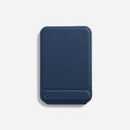 MOFT 磁吸三角手機支架和卡套 MOVAS，MagSafe compatible phone stand and card holder in navy blue.