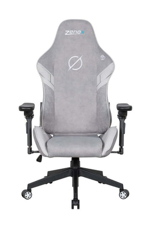 Zenox Saturn Mk-2 gaming chair in gray fabric with adjustable armrests and stylish design.